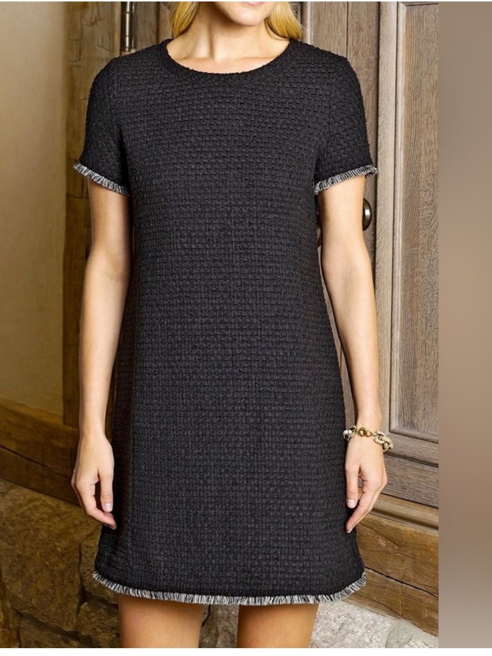 Tyler Boe Black Collette Tweed Fringe Lined Dress Women's Size 12